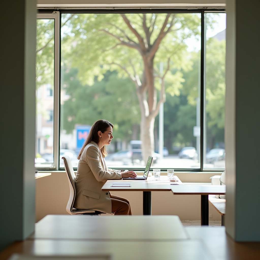 Coworking en Mendoza con ventanales grandes y vista a la calle